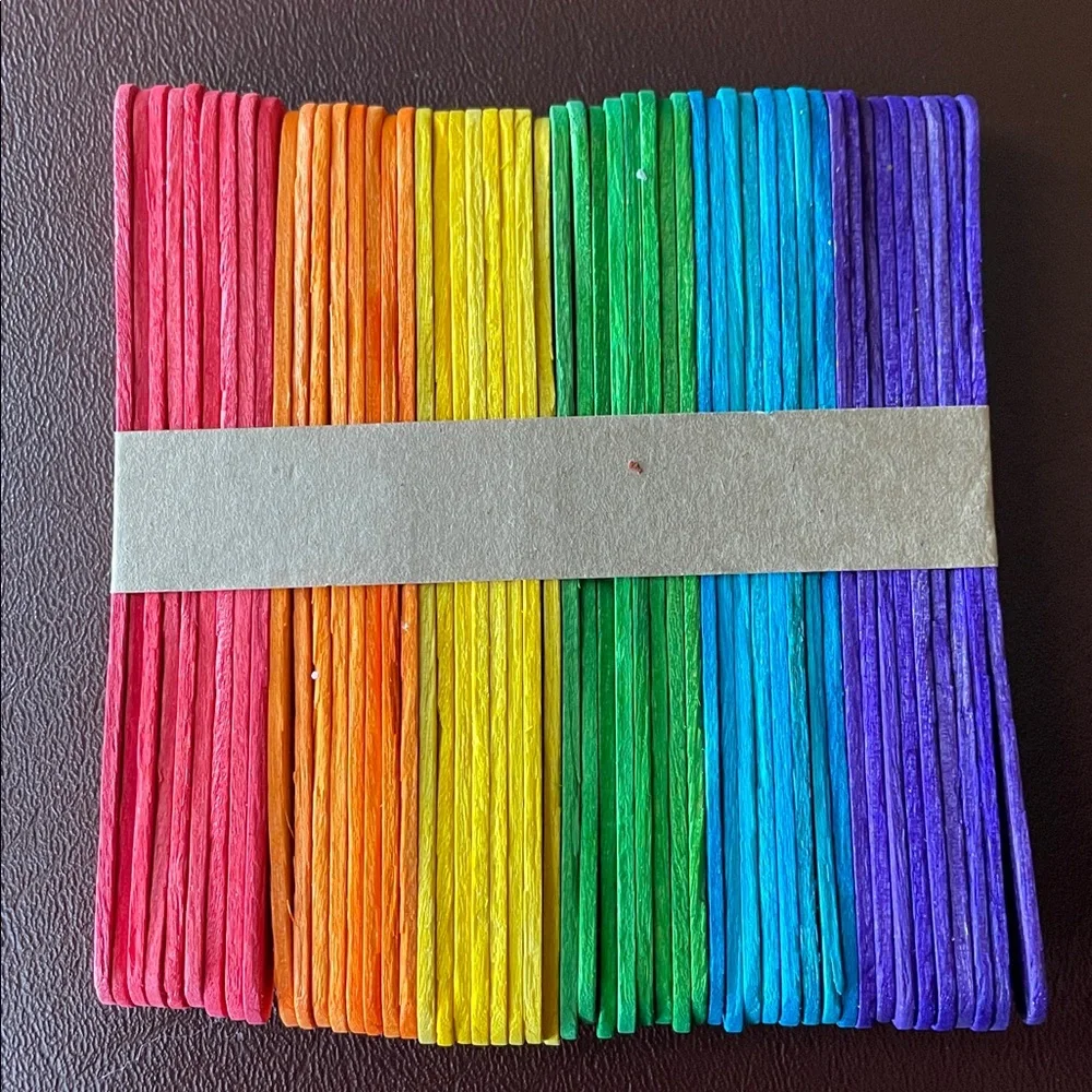 50 Pack 4.5 Inch Multi Color Rainbow Popsicle Sticks